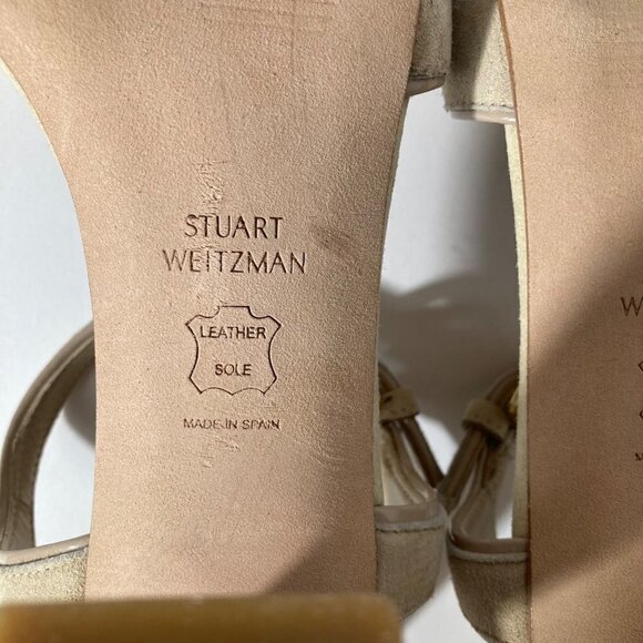 Womens Stuart Weitzman Suede Tan Gold Heeled Sandals 9N - Picture 9 of 10